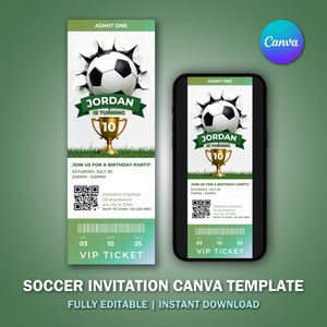Soccer Invitation Ticket Canva Template for V5 Birthday Party 