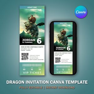 Toothless Dragon Ticket Invitation Canva Template V6