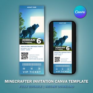 Minecrafter Ticket Invitation Canva Template V3 for Movie Party 