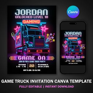 Game Truck Invitation Template for Birthday Party V2