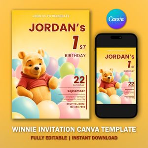 Winnie the Pooh Invitation Template V2 for Birthday Party 