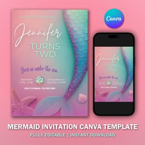 Mermaid Invitation Template V2 for Birthday Party 