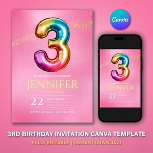 3rd Birthday Invitation Template V3 for Glitter Birthday Party 