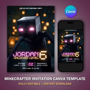Minecrafter Invitation Template V10 for Birthday Party