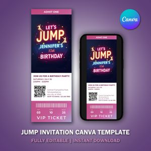 Jump Ticket Invitation Template For Trampoline Party Bounce House V3