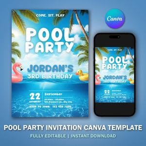 Pool Party Invitation Template V1 for Birthday Party 