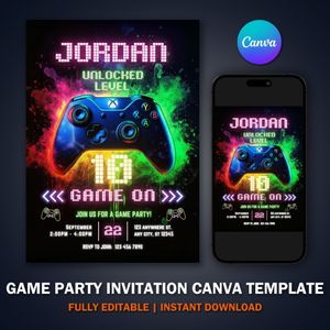 Video Game Party Invitation Template V3