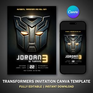 Transformers Invitation Canva Template V1 for Birthday Party 
