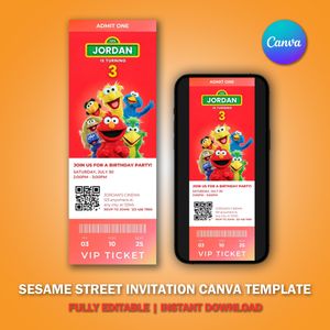 Sesame Street Ticket Invitation Canva Template V1 for Birthday Party 