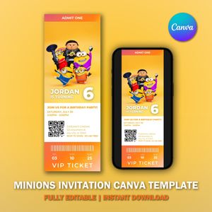 Minions Ticket Invitation Template V2 for Movie Party 