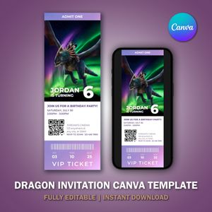 Toothless Dragon Ticket Invitation Canva Template V4