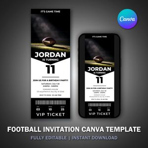 American Football Ticket Invitation Template V2 for Birthday Party 