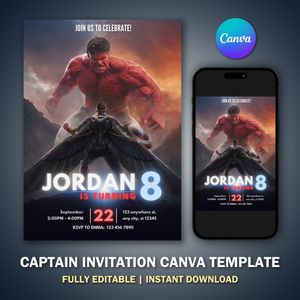Captain America Invitation Canva Template V3 for Birthday Party 