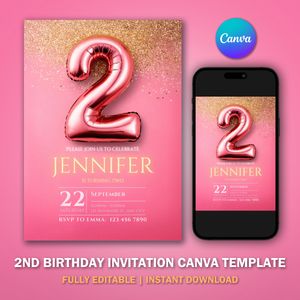 2nd Birthday Invitation Template V3 for Glitter Birthday Party 
