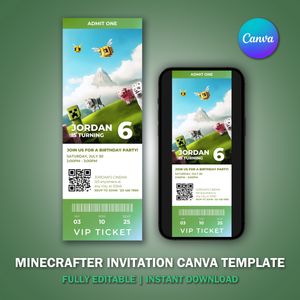 Minecrafter Ticket Invitation Canva Template V6 for Movie Party 