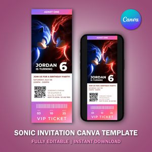 Sonic Invitation Ticket Template V2 for Birthday Party 