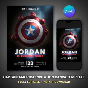 Captain America Invitation Canva Template V1 for Birthday Party 
