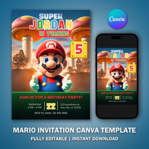 Mario Invitation V2 Template for Birthday Party