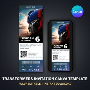 Transformers Ticket Invitation Canva Template V3 for Birthday Party 