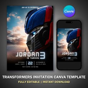 Transformers Invitation Canva Template V3 for Birthday Party 