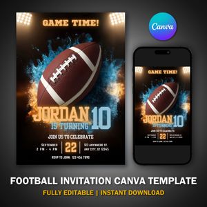 American Football Invitation Template for Birthday Party V3