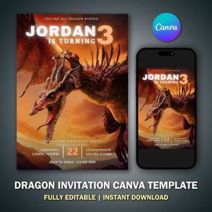 Toothless Dragon Invitation Canva Template V5 for Birthday Party 