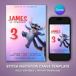 Stitch Invitation Template V6 for Birthday Party