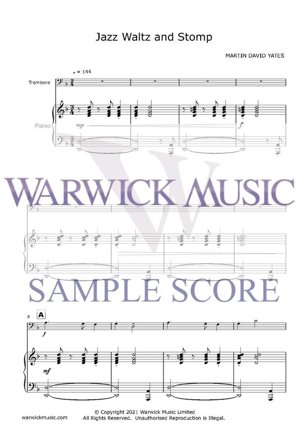 Yates: Jazz Waltz and Stomp - Trombone Bass Clef &amp; Piano 