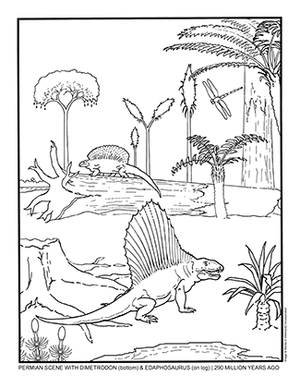 Permian Period scene with Dimetrodon and Edaphosaurus