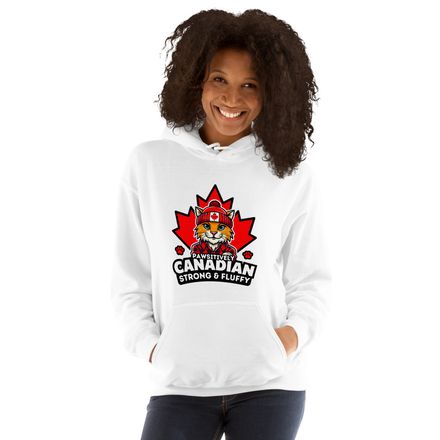 Unisex Heavy Blend Hoodie: Pawsitively Canadian Strong and Fluffy (Cat Character)