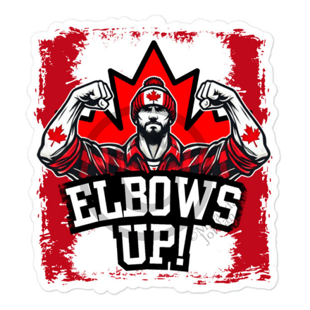 Kiss Cut Sticker - Elbows Up Canada (Male Character) 4&quot;