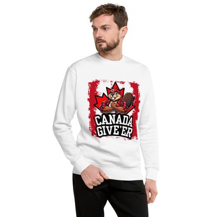 Unisex Premium Sweatshirt: Canada Give&#x27;er (Beaver Character)