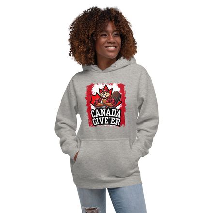 Unisex Premium Hoodie: Canada Give&#x27;er. (Beaver Character)