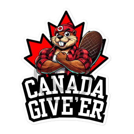 Kiss Cut Sticker - Canada Give&#x27;er (Beaver Character B) 5.5&quot;