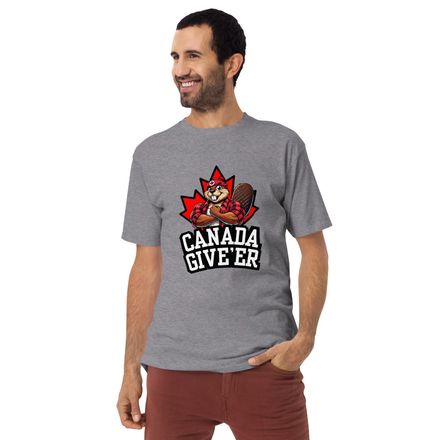 Men&#x27;s Premium Heavyweight Tee:  Canada Give&#x27;er (Beaver Character B)