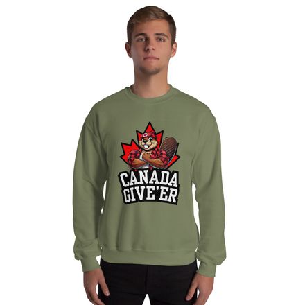 Unisex Crew Neck Sweatshirt: Canada Give&#x27;er (Beaver Character B)