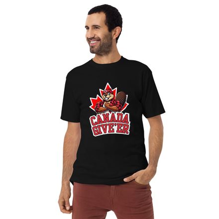 Men&#x27;s Premium Heavyweight Tee:  Canada Give&#x27;er (Beaver Character B2)