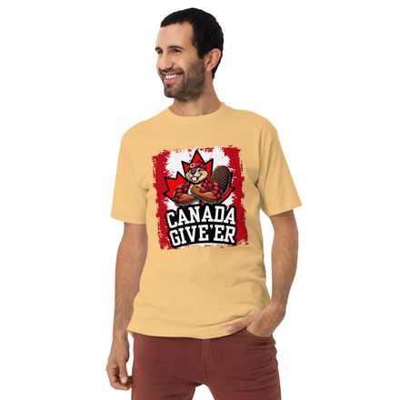 Men&#x27;s Premium Heavyweight Tee:  Canada Give&#x27;er (Beaver Character)