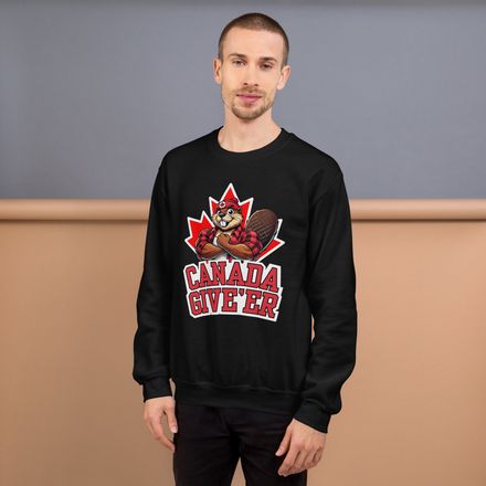 Unisex Crew Neck Sweatshirt: Canada Give&#x27;er (Beaver Character B2)