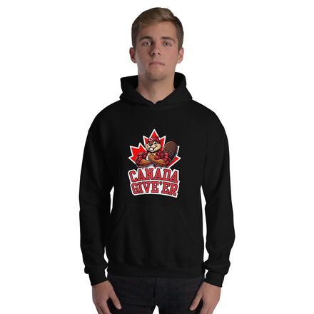 Unisex Heavy Blend Hoodie: Canada Give&#x27;er (Beaver Character B2)