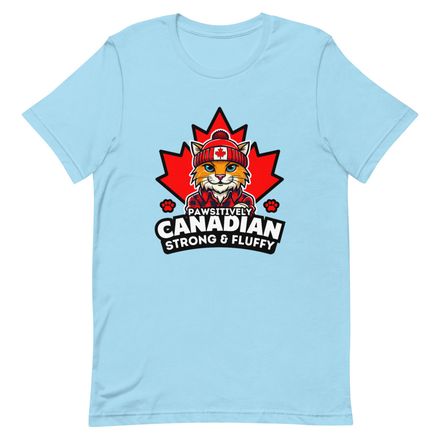 Unisex Staple T-Shirt: Pawsitively Canadian Strong and Fluffy (Cat Character)
