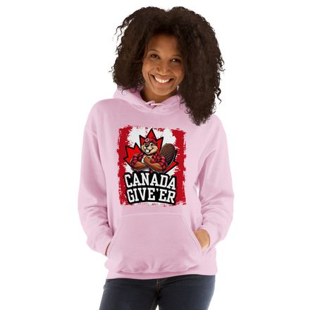 Unisex Heavy Blend Hoodie: Canada Give&#x27;er (Beaver Character)