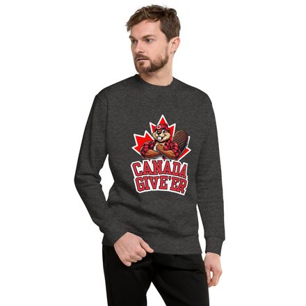 Unisex Premium Sweatshirt: Canada Give&#x27;er (Beaver Character B2)