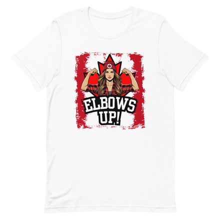 Unisex Staple T-Shirt: Elbows Up Canada (Female Character)