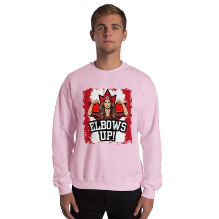 Unisex Crew Neck Sweatshirt: Elbows Up Canada (Female Character)
