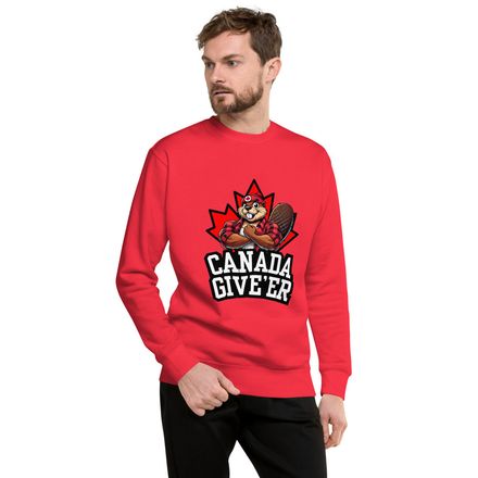 Unisex Premium Sweatshirt: Canada Give&#x27;er (Beaver Character B)