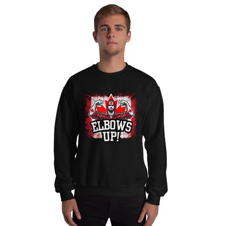 Unisex Crew Neck Sweatshirt: Elbows Up Canada (Male Character)