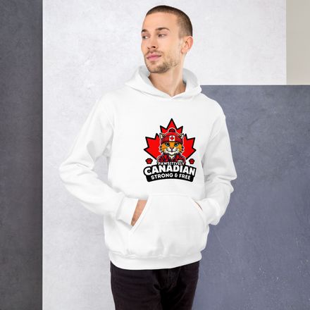 Unisex Heavy Blend Hoodie: Pawsitively Canadian Strong and Free (Cat Character)