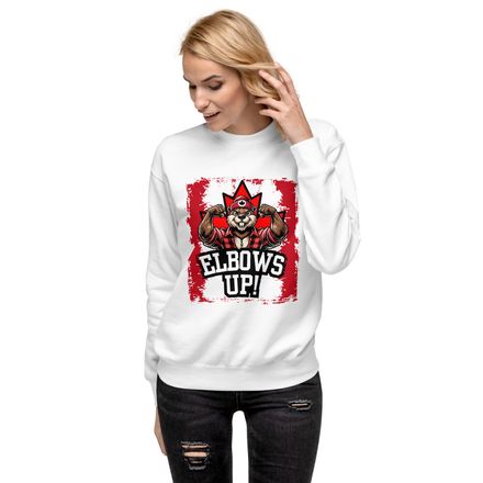 Unisex Premium Sweatshirt: Elbows Up Canada (Beaver Character)