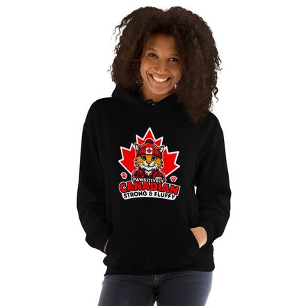 Unisex Heavy Blend Hoodie: Pawsitively Canadian Strong and Fluffy (Cat Character Design B)